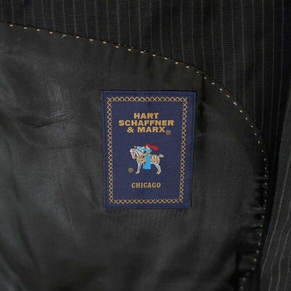 Hart Schaffner Marx Black Striped Wool 2 Button Suit Jacket 46R Tagged 48R - Picture 8 of 15